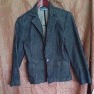 Chapter Denim Jean Jacket in Dark Blue with Red Hanger Accent